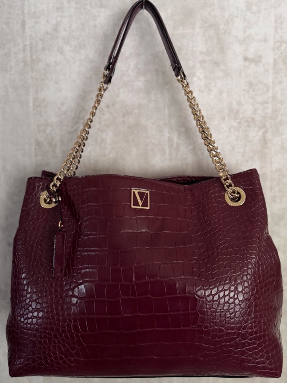 Victoria Secret The Victoria Shoulder Tote Crimson Croc Burgundy Chain Purse Bag